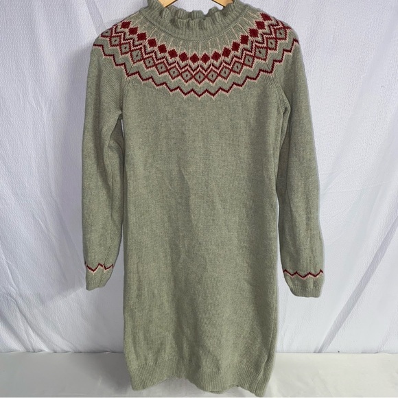 Cyrillus Paris Sage Green Wool Blend Ruffled Neck Knit Sweater Dress, Size Large - Picture 1 of 9